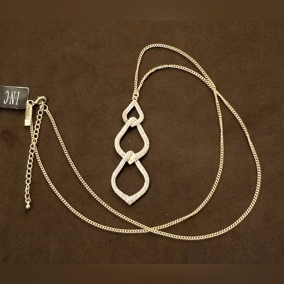 I.N.C. GOLDTONE & CRYSTAL INTERLOCKING LINK PENDANT NECKLACE-ADJUSTABLE-NEW/TAGS - Picture 1 of 6